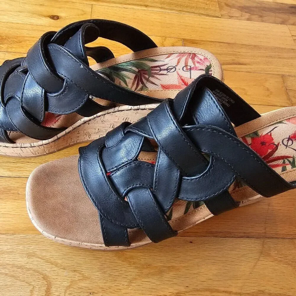 B.O.C. Black Leather Cork Platform Wedge NEW Size 10